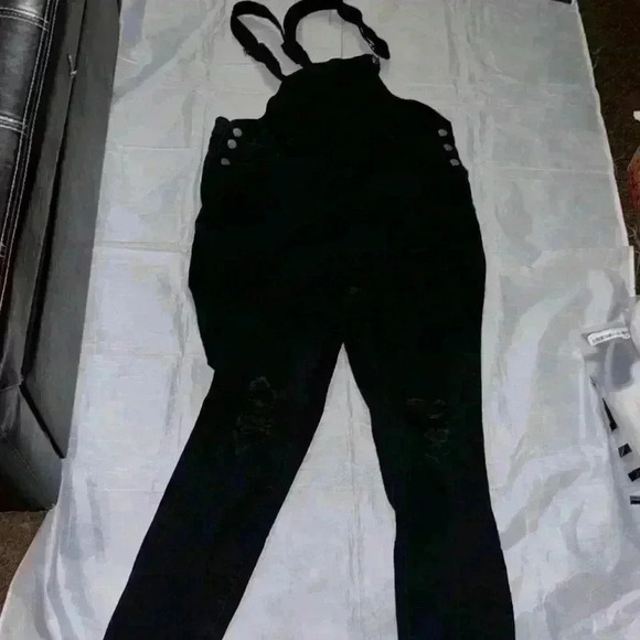 EUC SHEIN Ripped black Denim Overalls - Picture 1 of 12